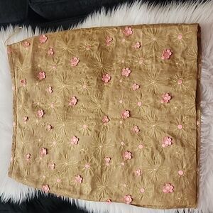 Tocca Embroidered Pencil Skirt with Pink Flower Appliques, Sz. 12
